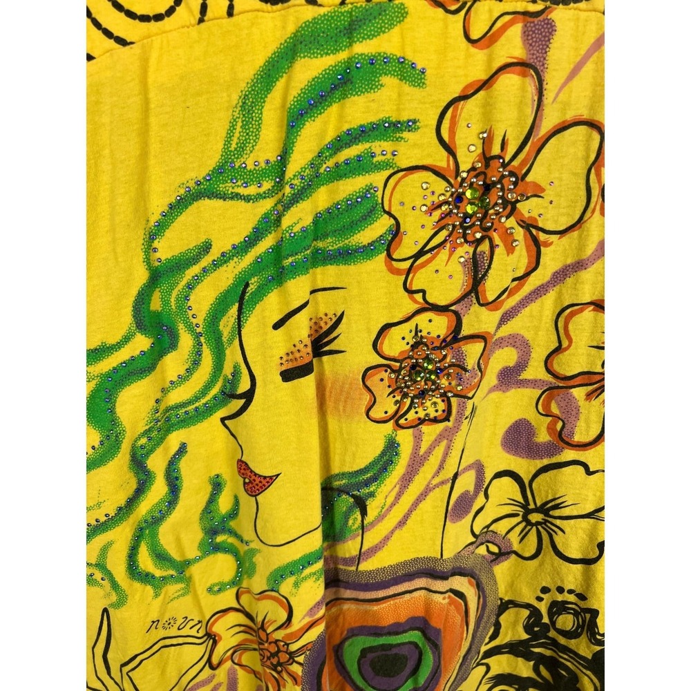 Adore Artsy Embellished Tunic Top Boho Y2K‎ Whimsigoth Yellow Green Cotton Small - Picture 4 of 8